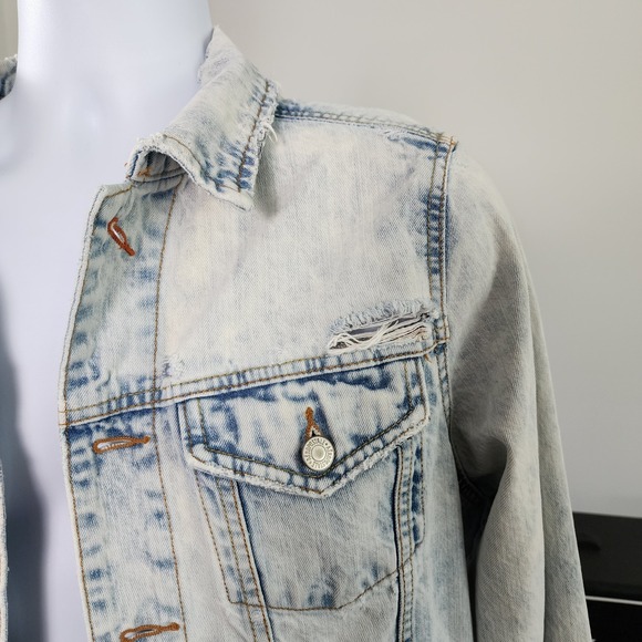 Aeropostale Denim Jacket Men M Light Acid Wash Thrashed Distressed Y2K Grunge - Picture 7 of 16